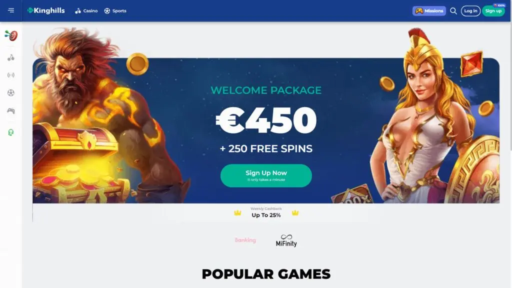 Kinghills Casino homepage lobby