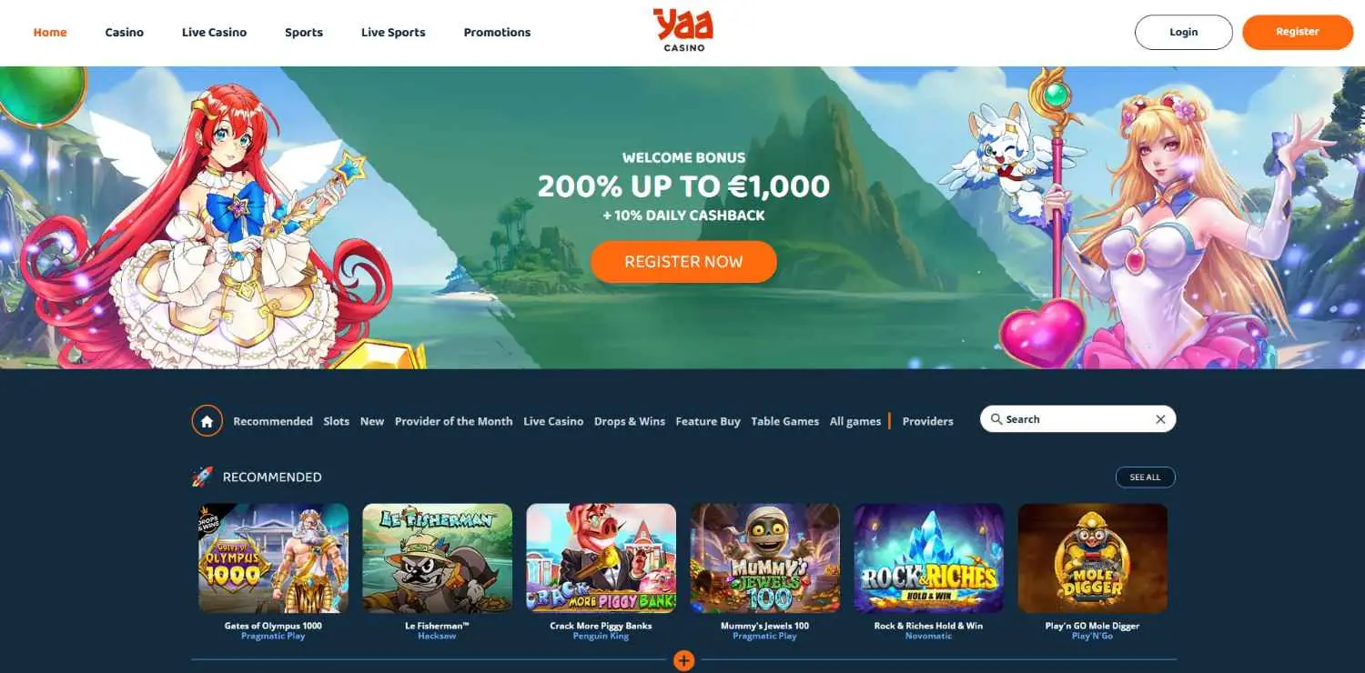 Yaa Casino Homepage