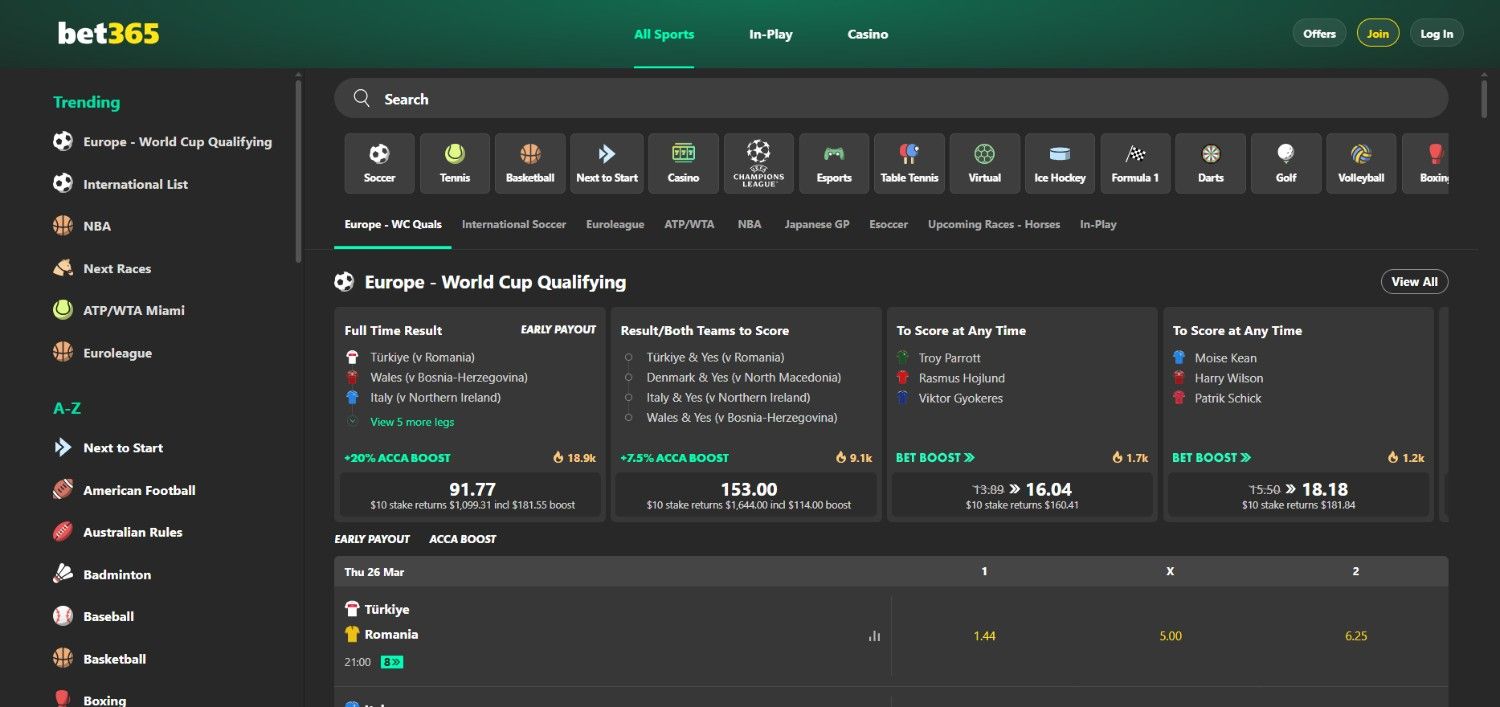 Bet 365 Homepage