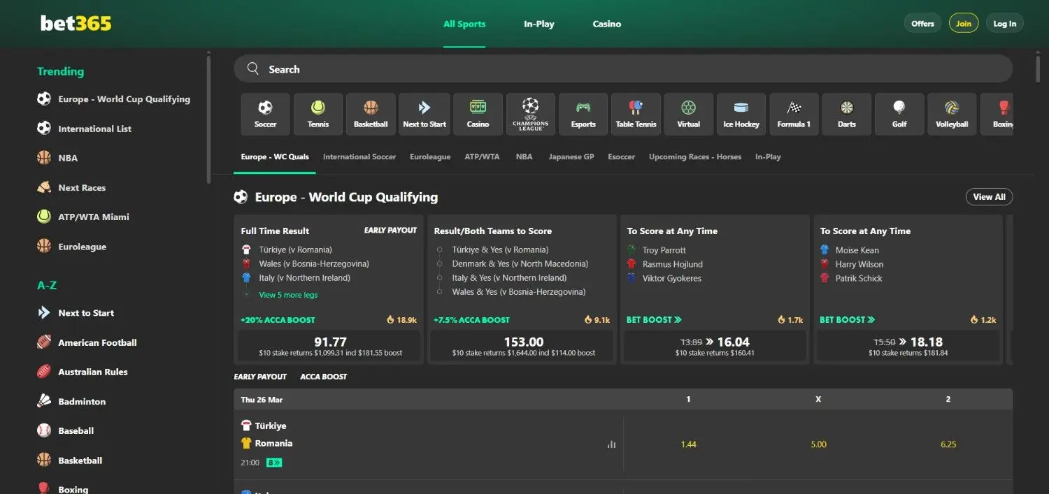 Bet 365 Homepage