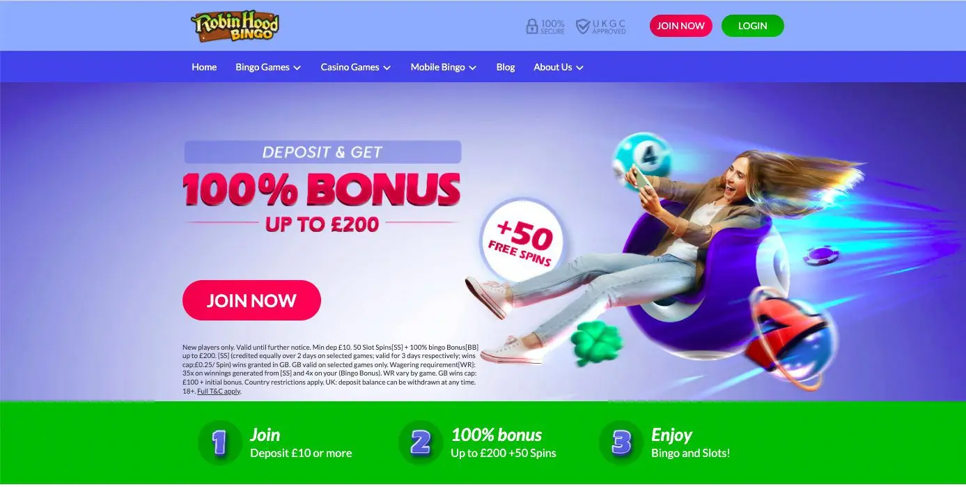 Robin Hood Bingo homepage