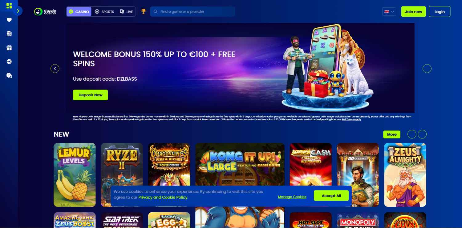 dazzle casino homepage