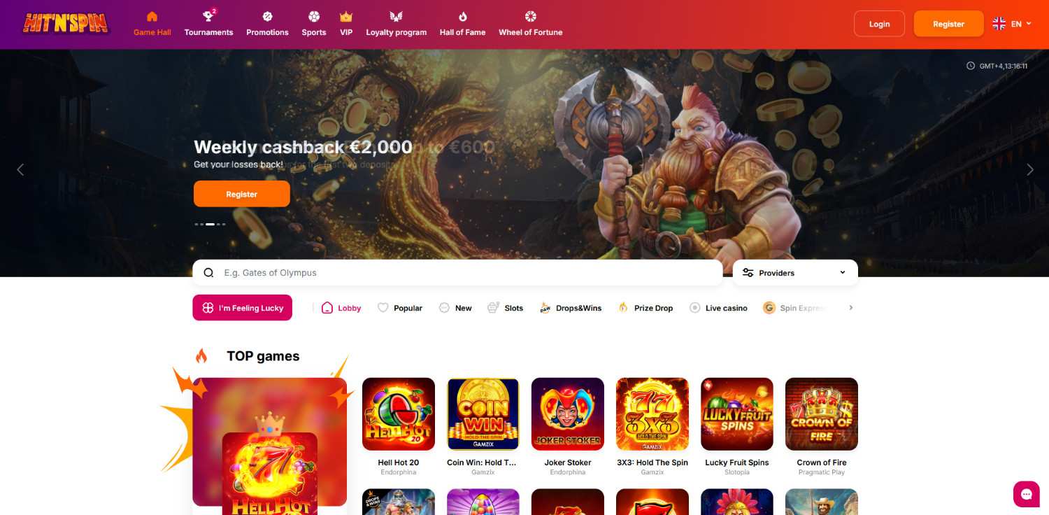hitnspin casino homepage