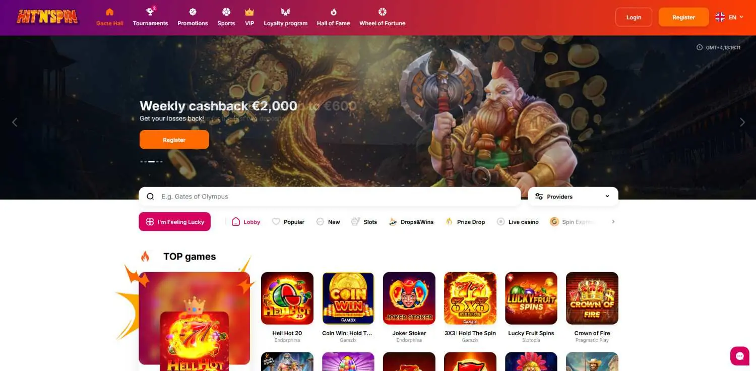 hitnspin casino homepage