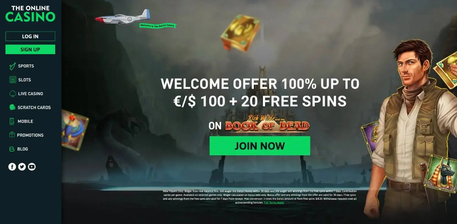 the online casino homepage