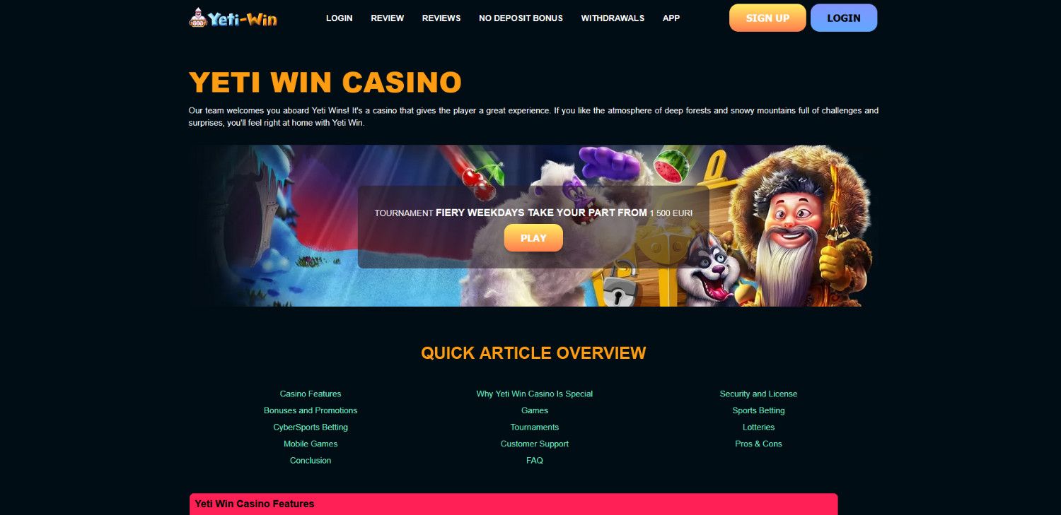 yeti win homepage
