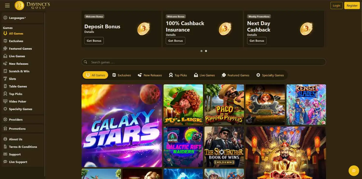 Davincis gold homepage