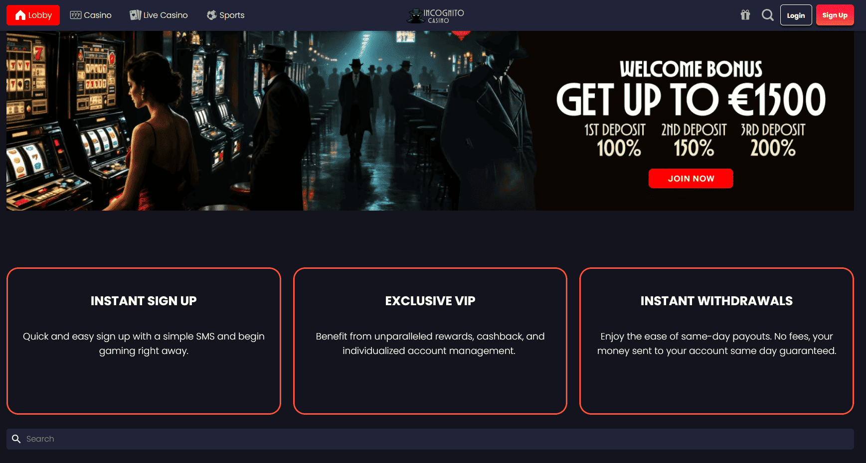 Incognito-Casino-homepage