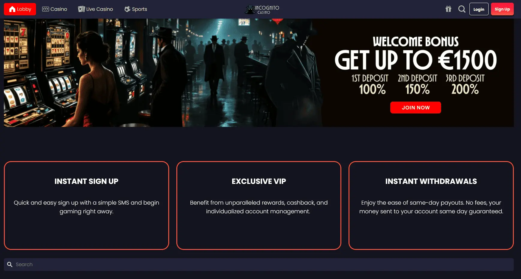 Incognito-Casino-homepage