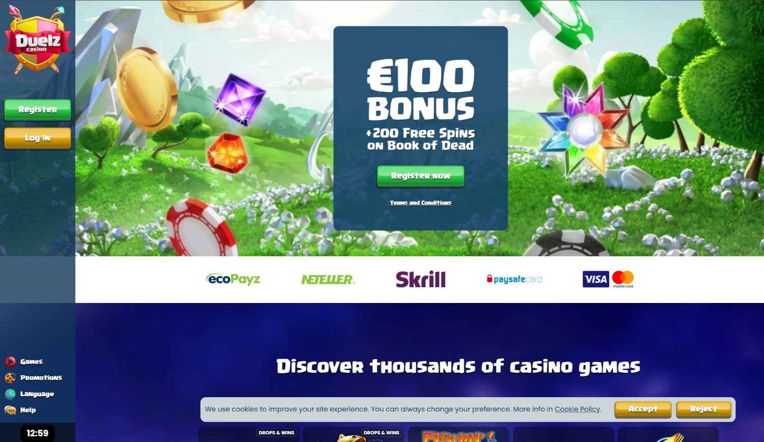 duelz casino homepage