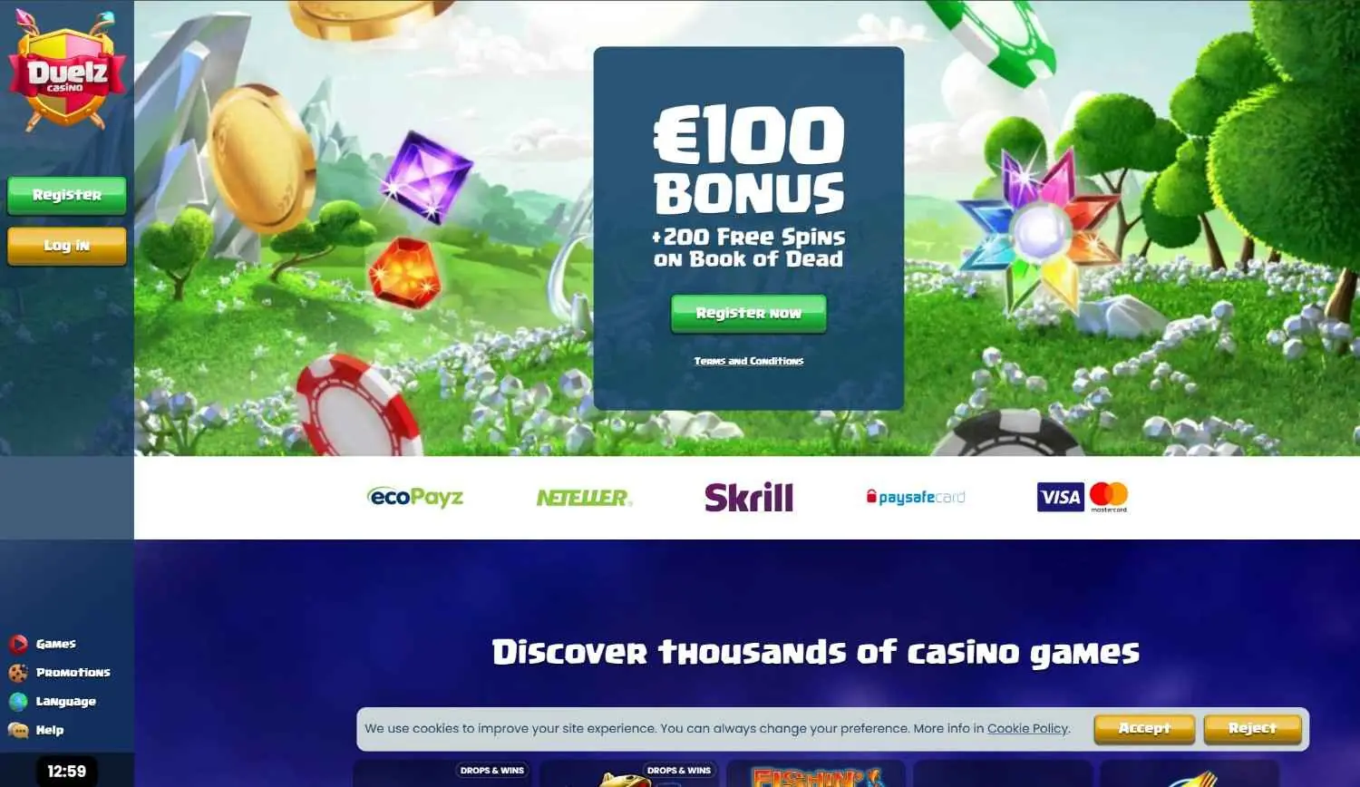 duelz casino homepage