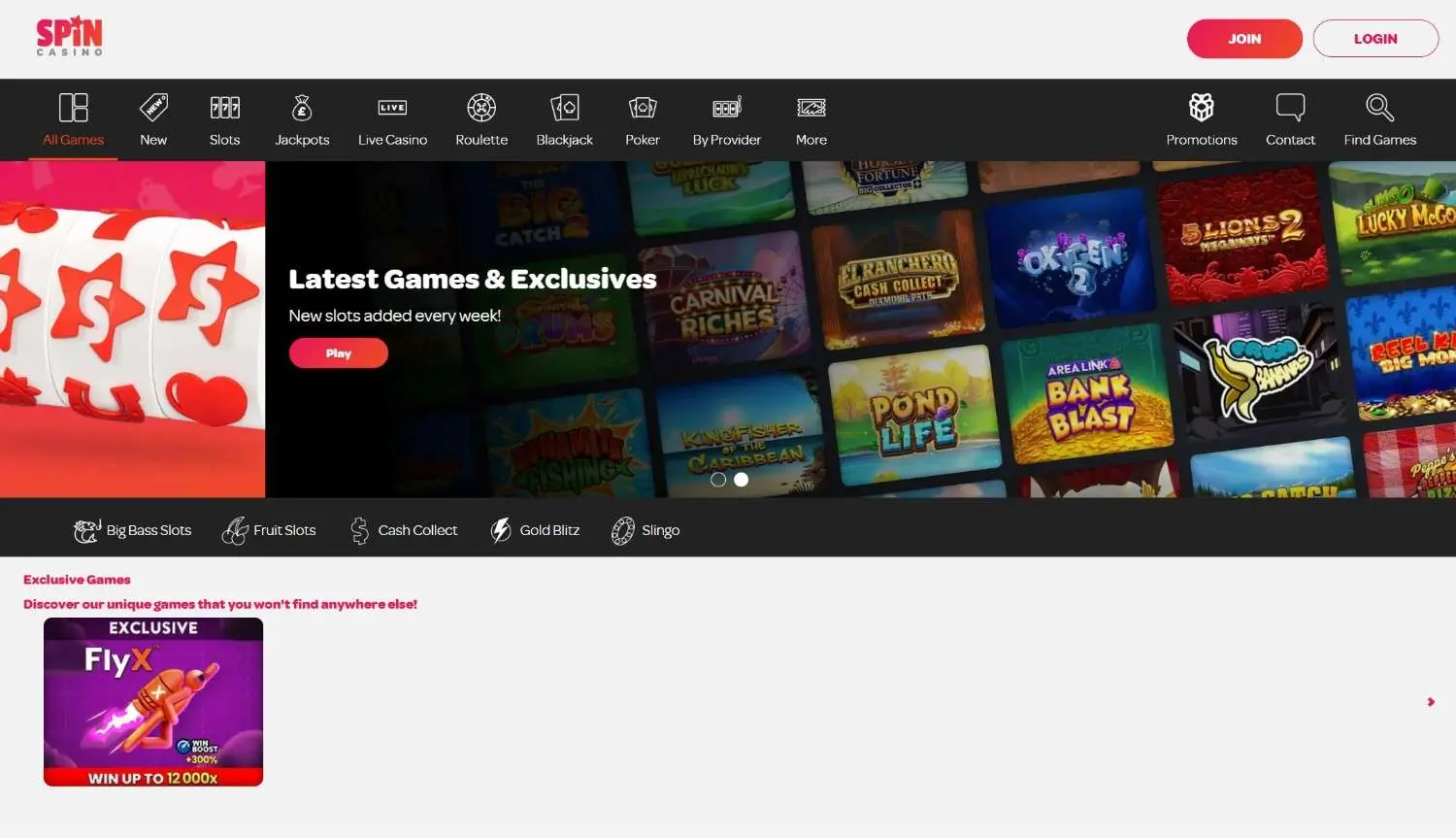 spin casino homepage