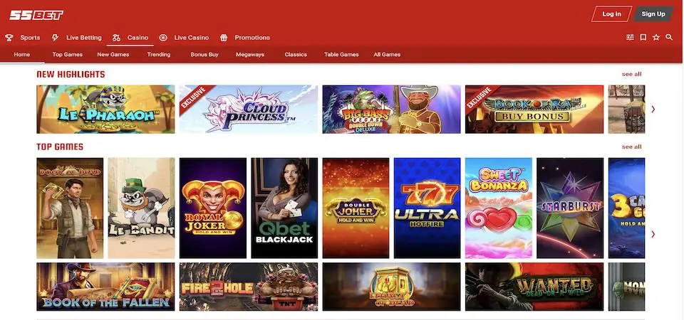 55bet casino homepage