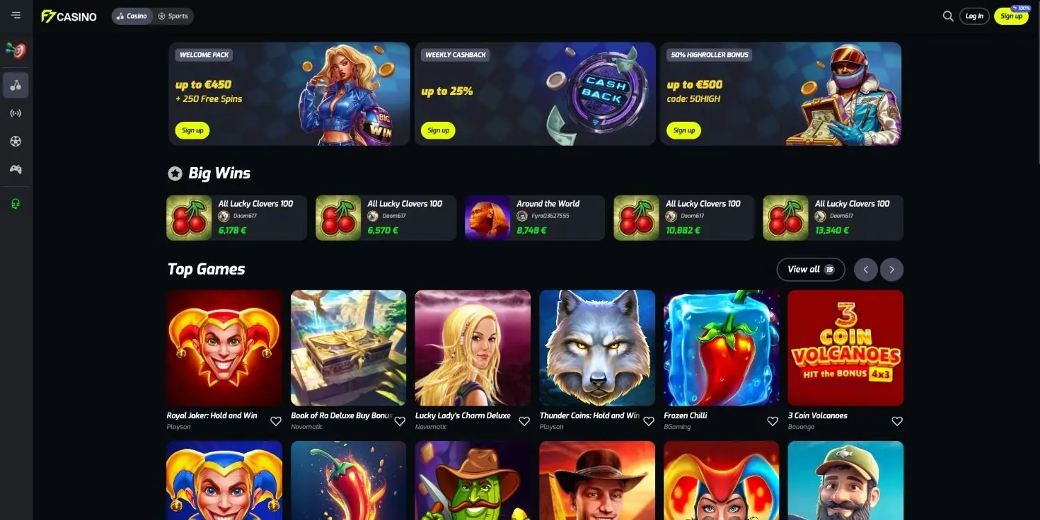 F7 Casino homepage lobby