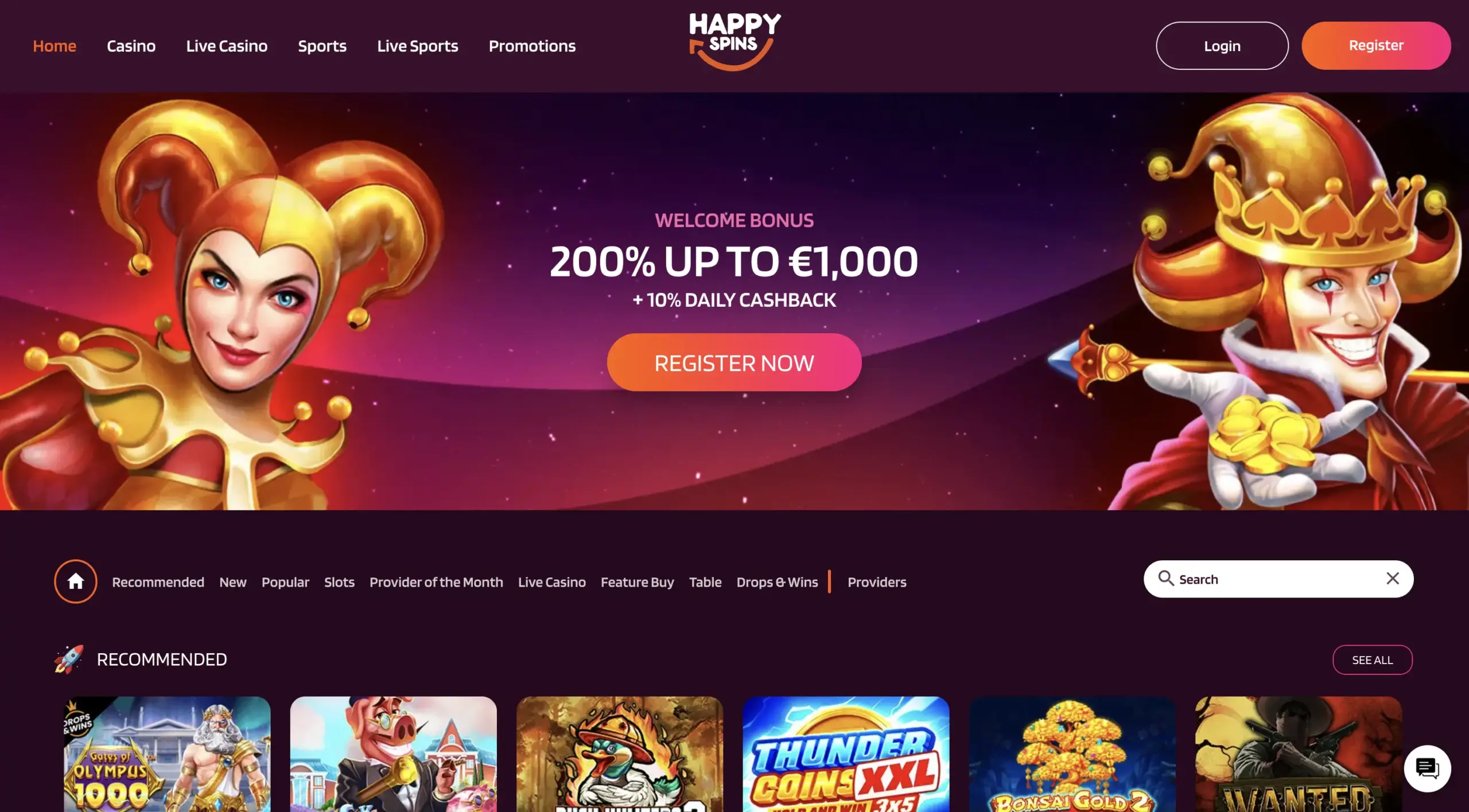 Happy Spins Casino Homepage