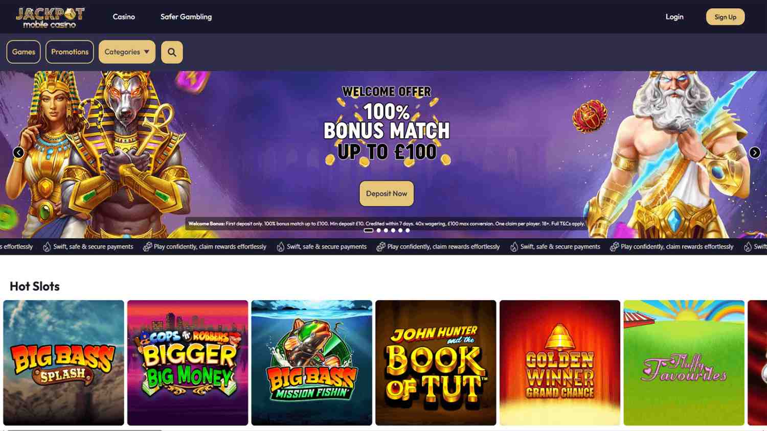 Jackpot Mobile Casino Homepage