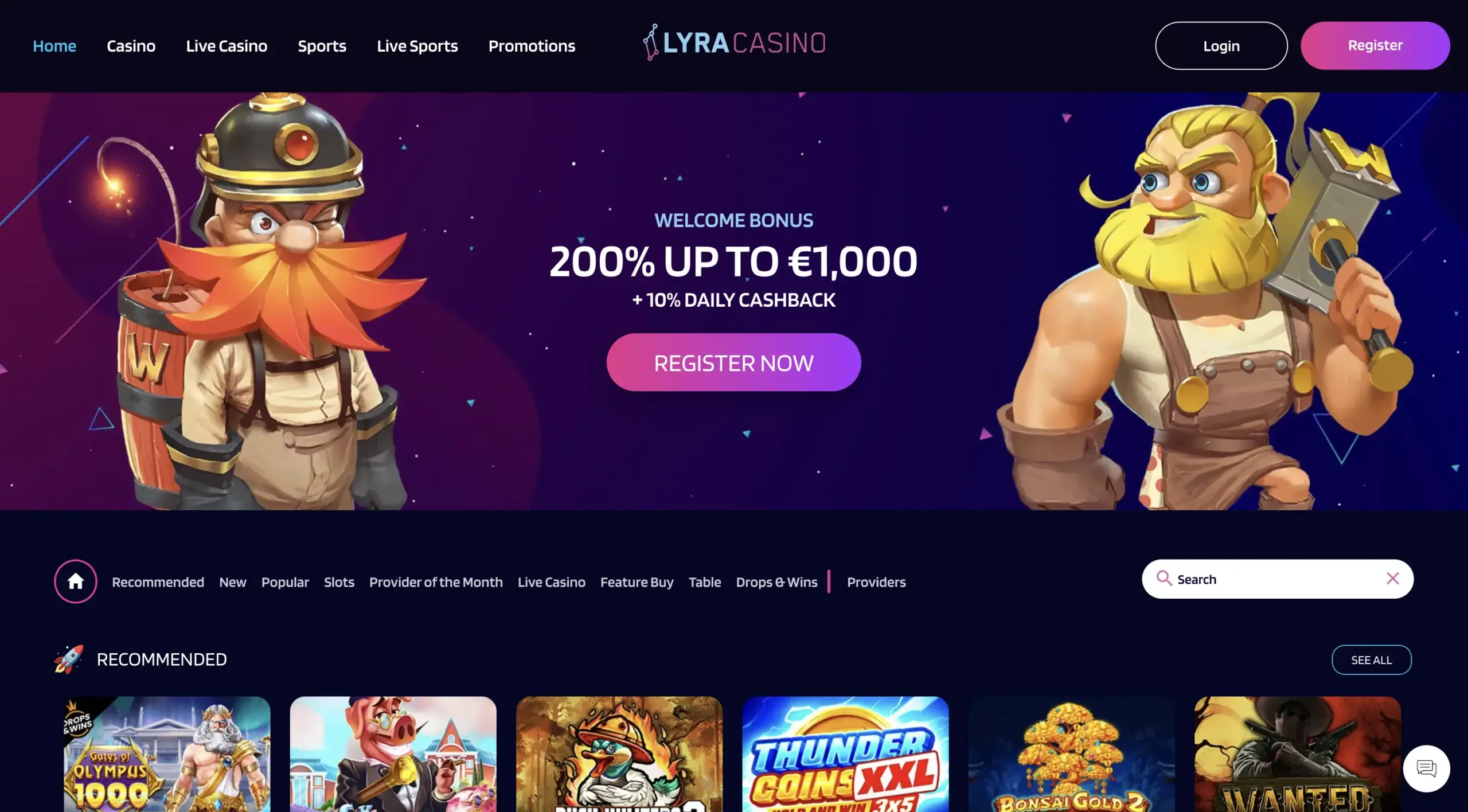 Lyra Casino Homepage