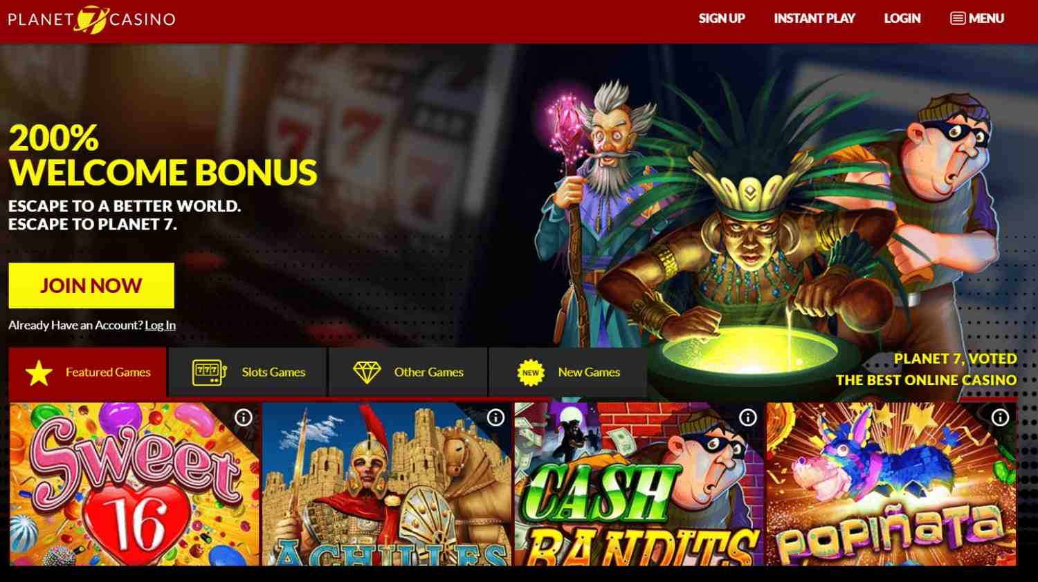 Planet7casino homepage