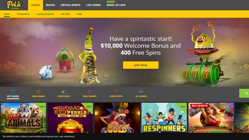 Pokie Spins Casino homepage