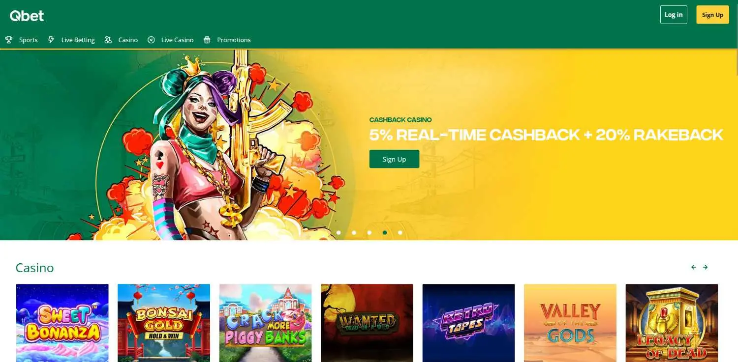 Qbet casino homepage
