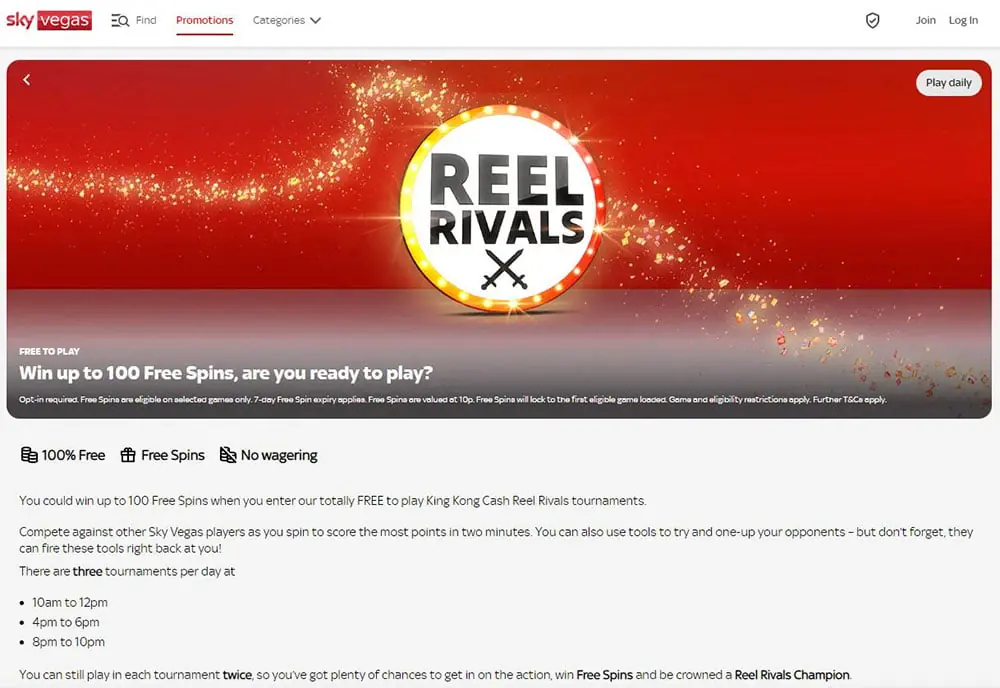 Sky Vegas homepage