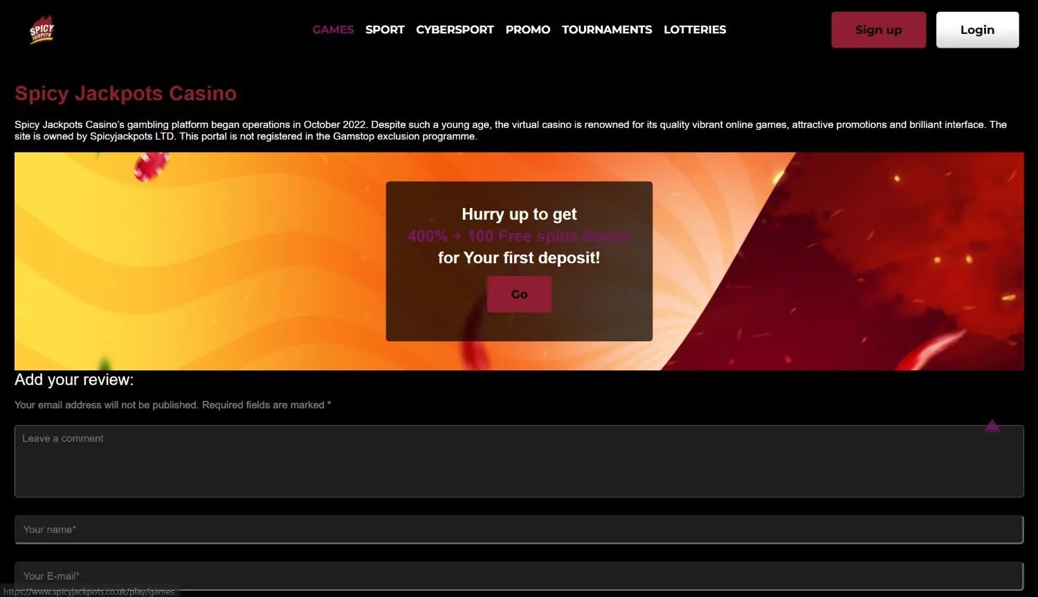 Spicy Jackpots Casino homepage