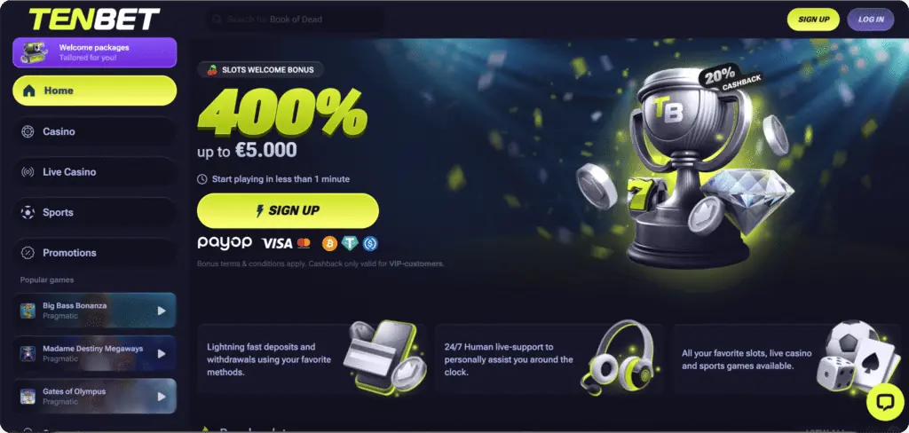 Tenbet Casino Homepage