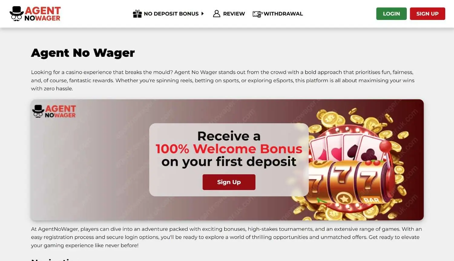 agent no wager homepage