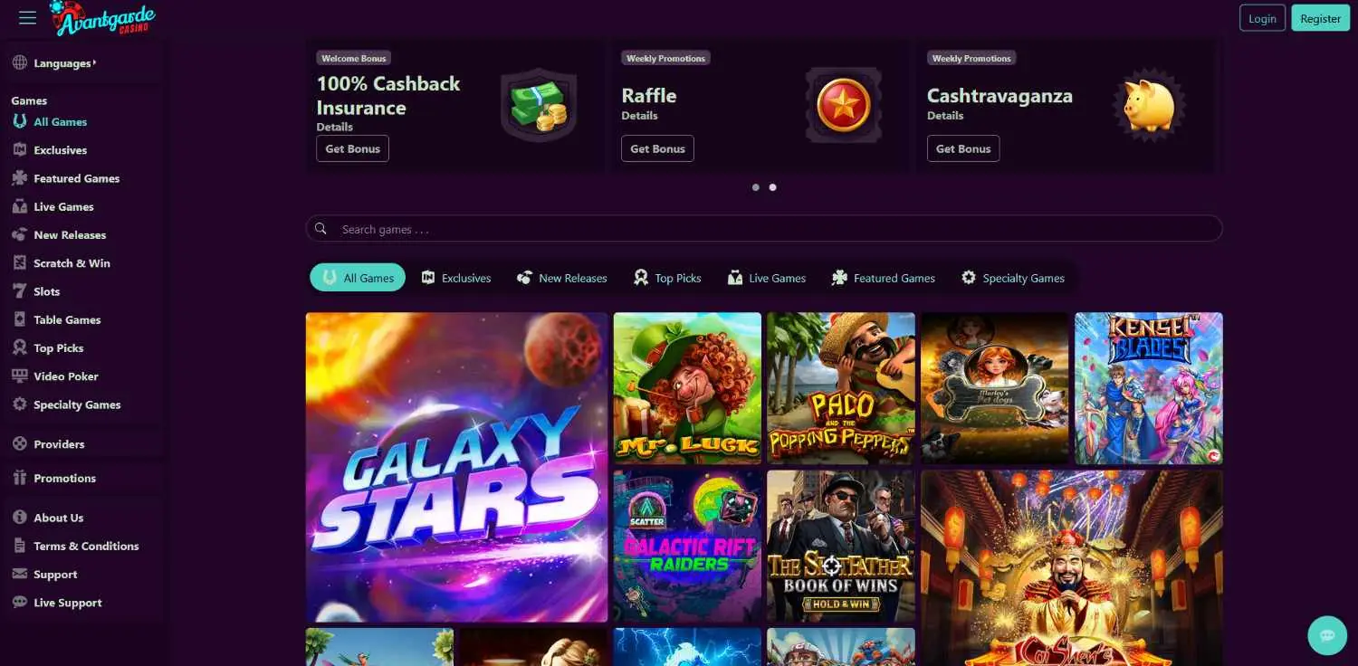 avantgarde casino homepage