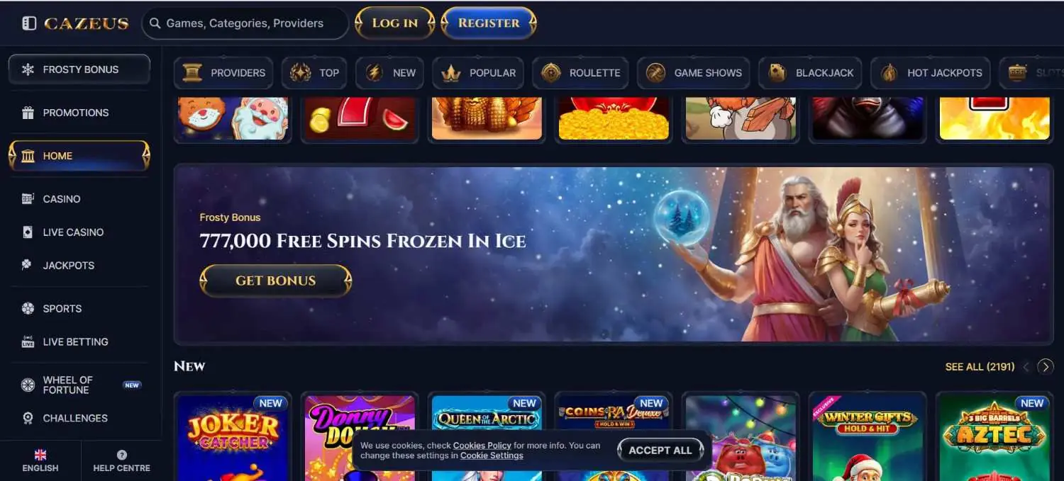 cazeus casino homepage
