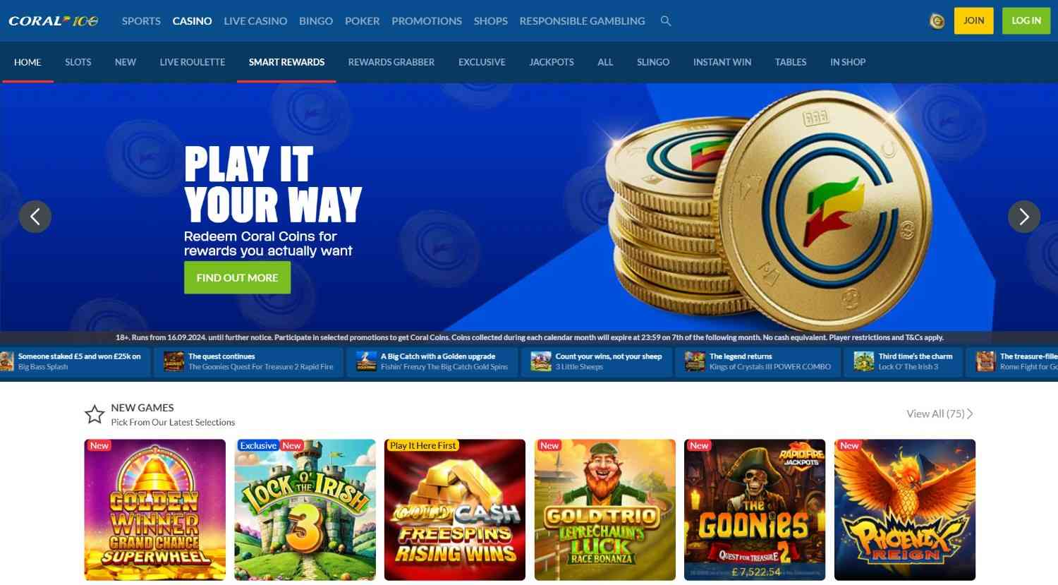 coral casino homepage
