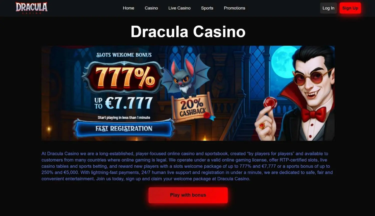 dracula casino homepage