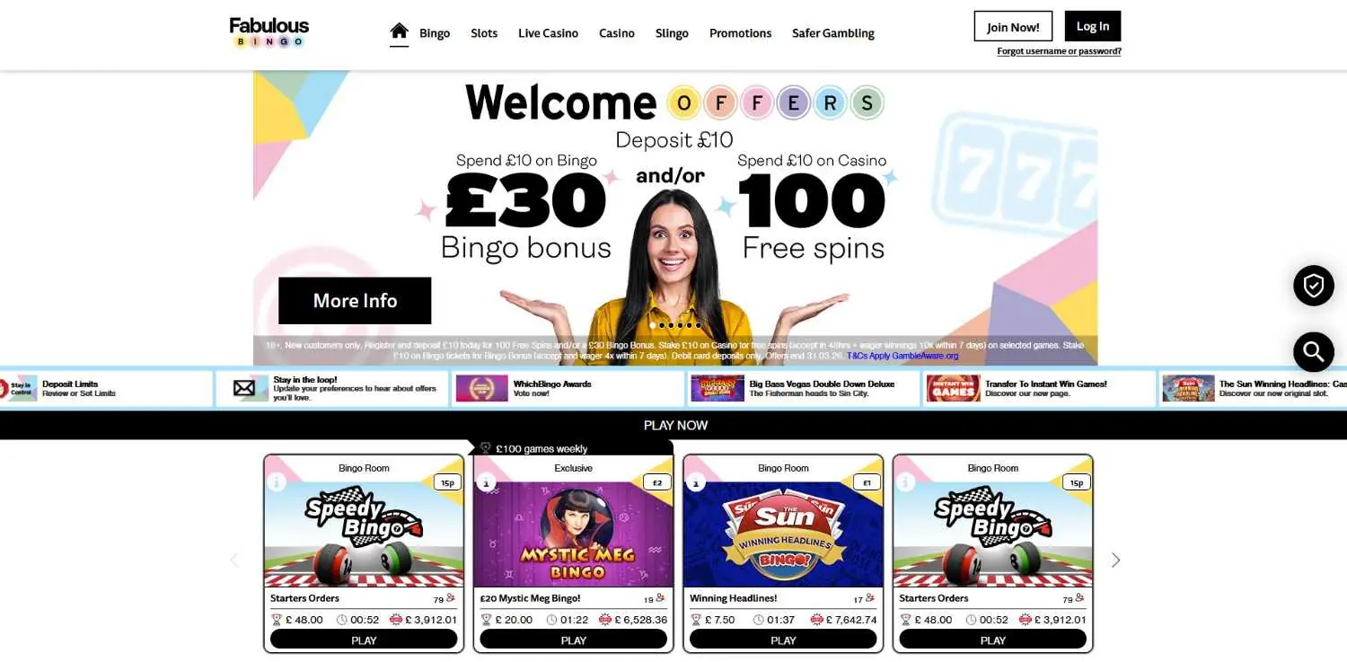 fabulous bingo homepage