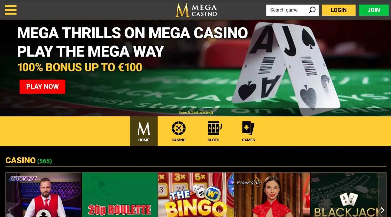mega casino homepage