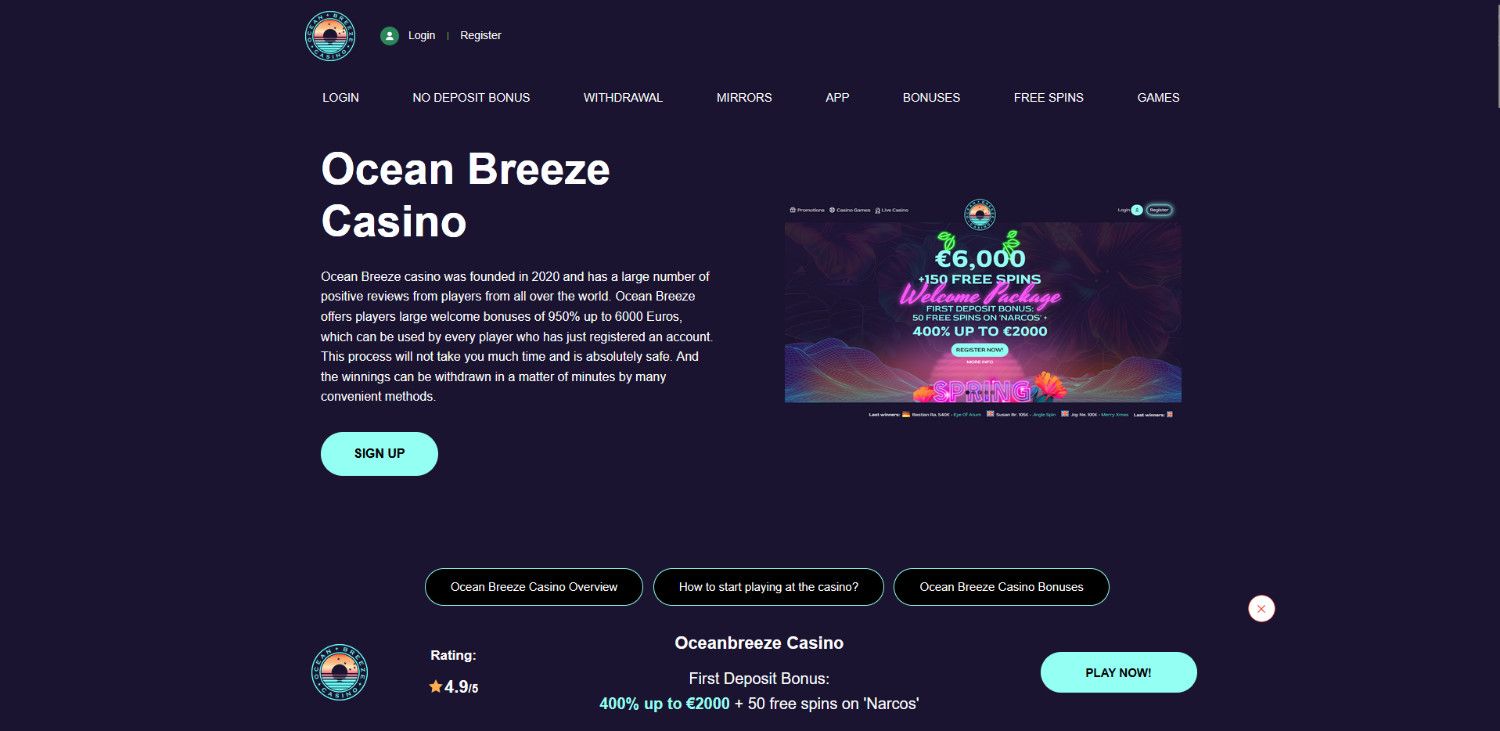 ocean breeze casino homepage