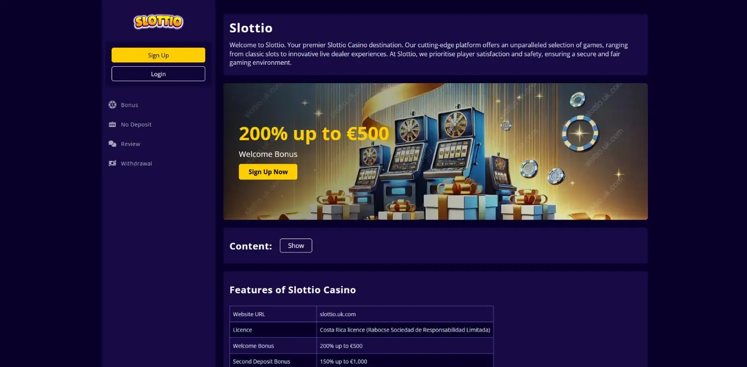 slottio casino homepage