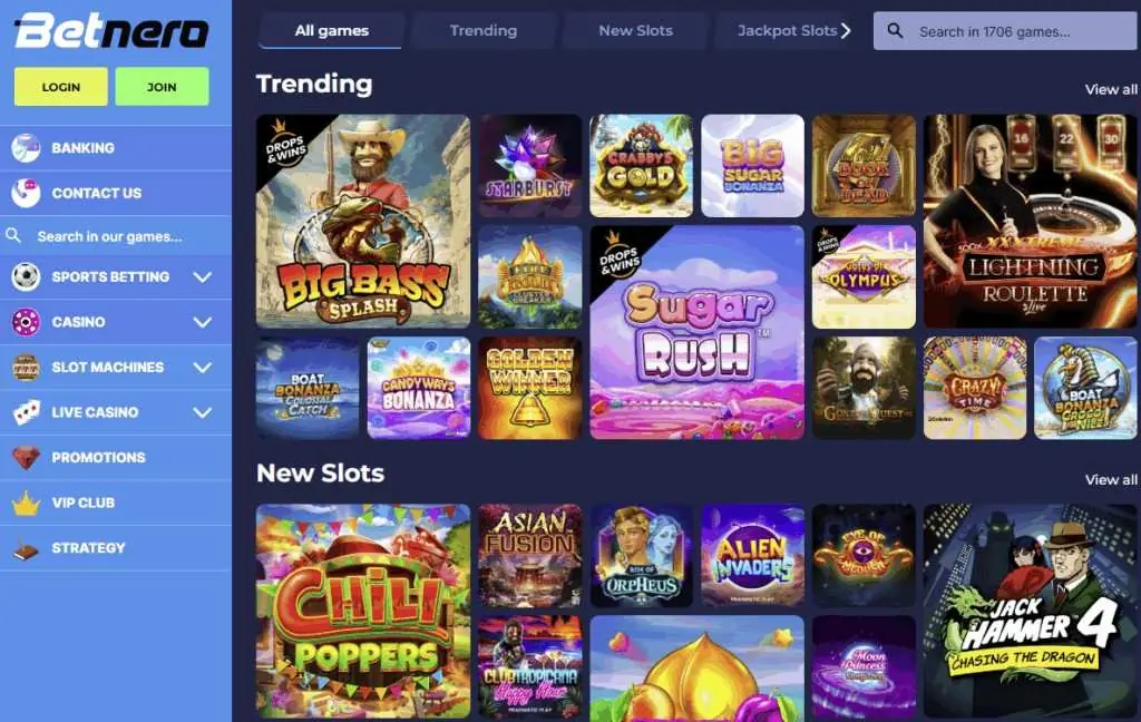 Betnero UK homepage