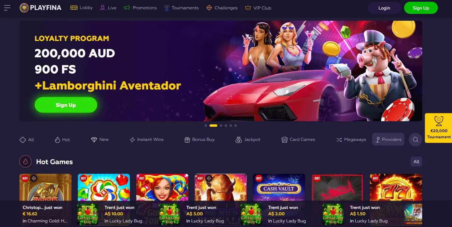 Playfina Casino homepage