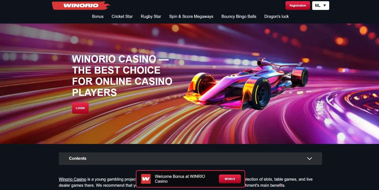 Winorio Casino Homepage