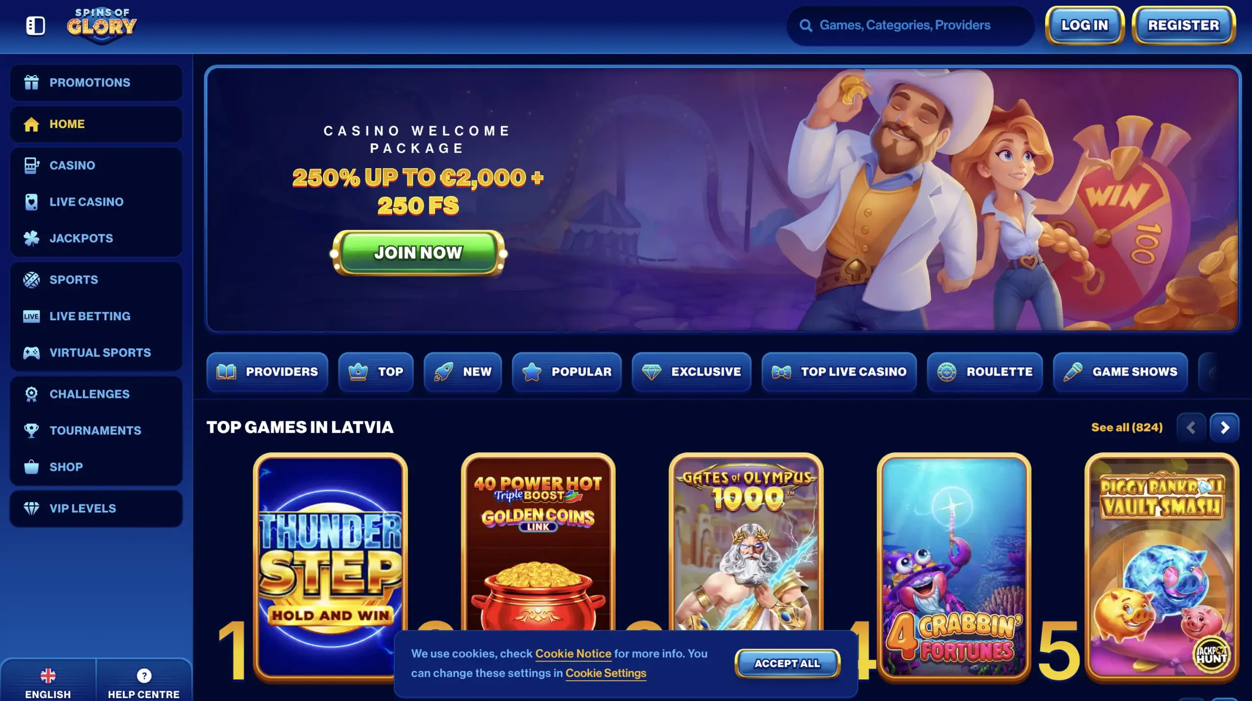 Spins of Glory Homepage