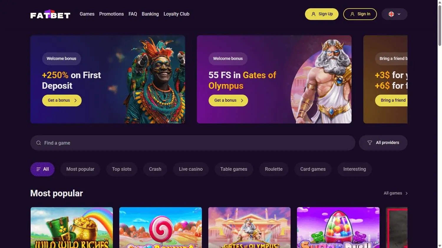 Fat Bet Casino Homepage