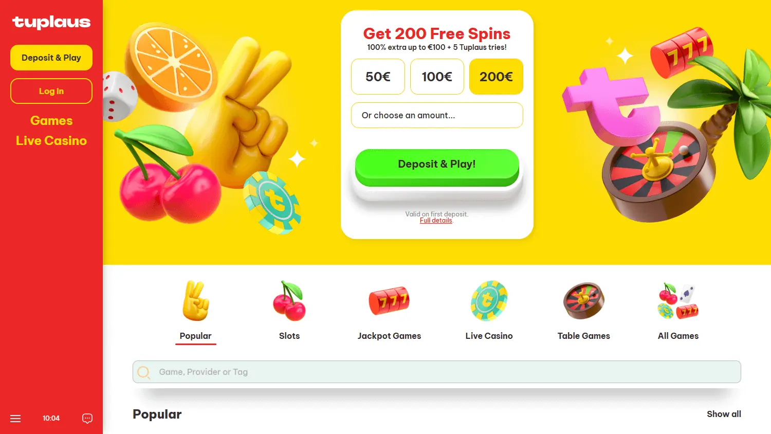 tuplaus casino homepage
