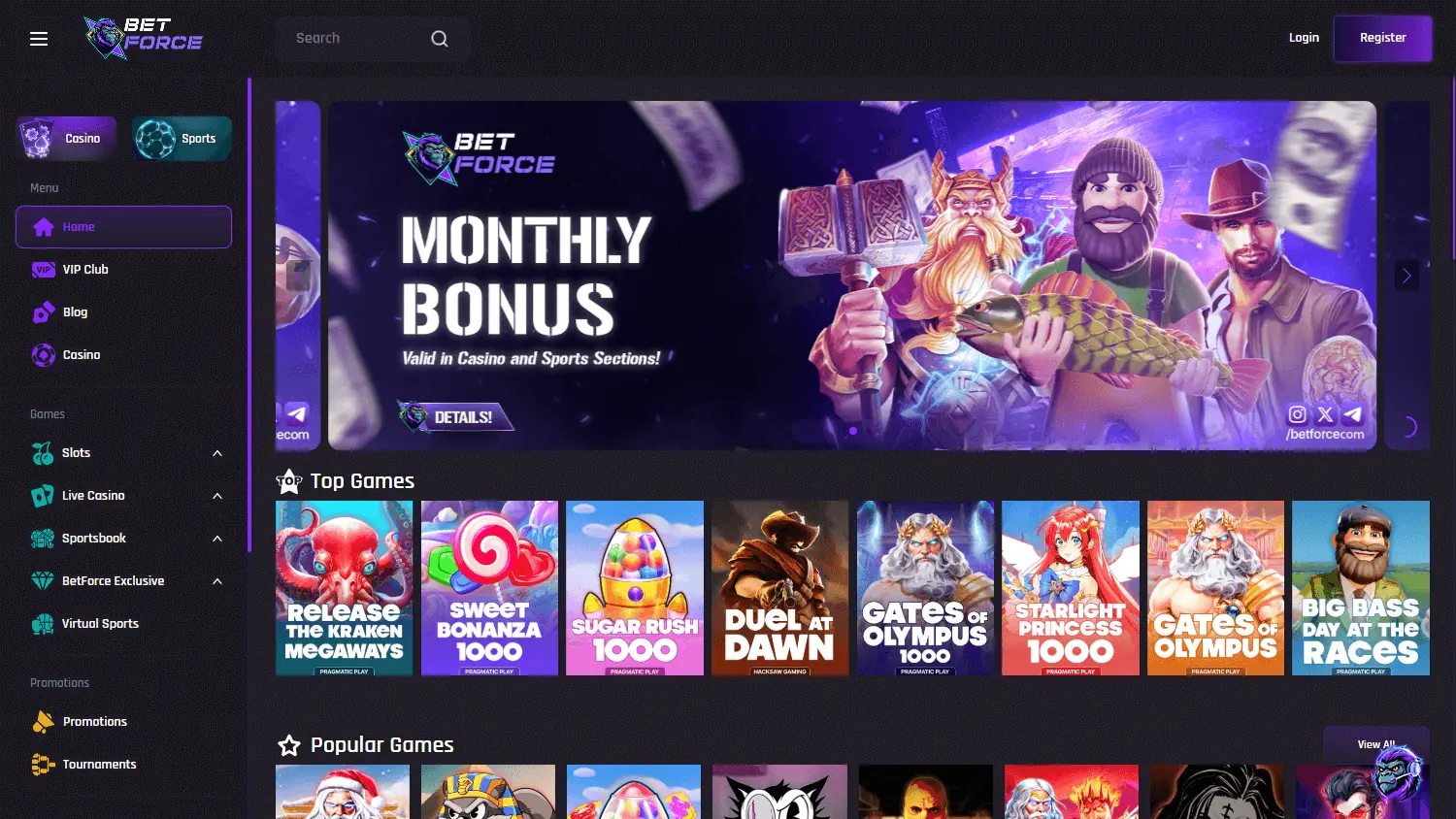 Bet Force casino homepage
