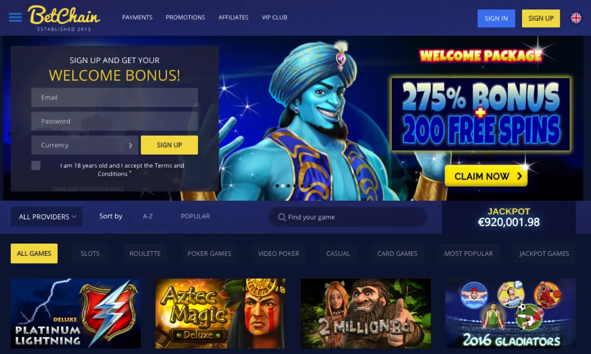 BetChain homepage