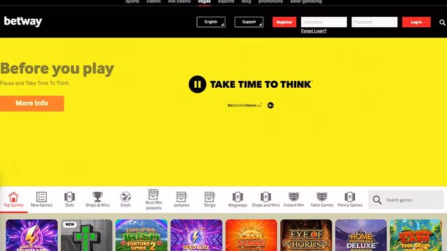 Betway Vegas casino homepage