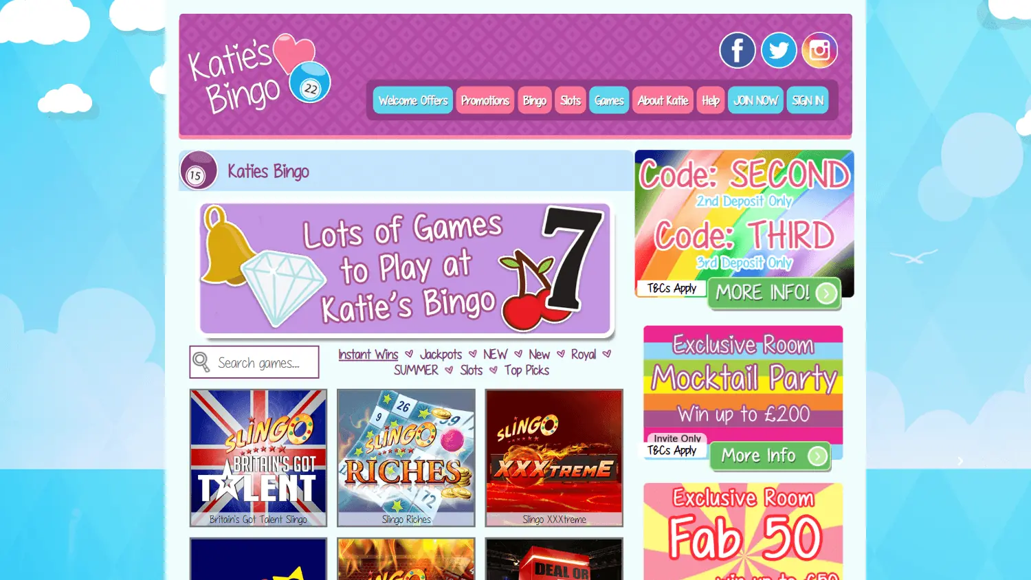 Katie’s Bingo homepage