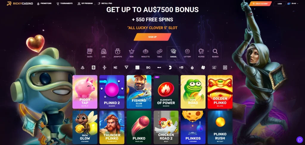 Ricky Casino homepage