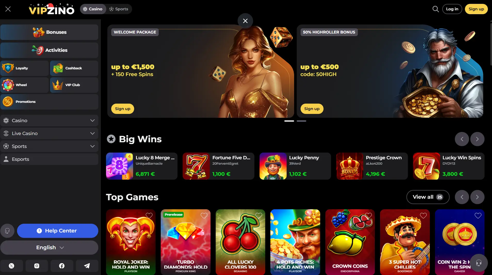 Vipzino homepage