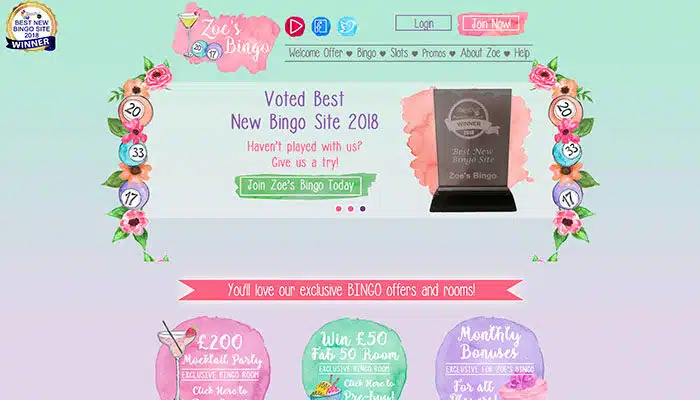 Zoe’s Bingo homepage