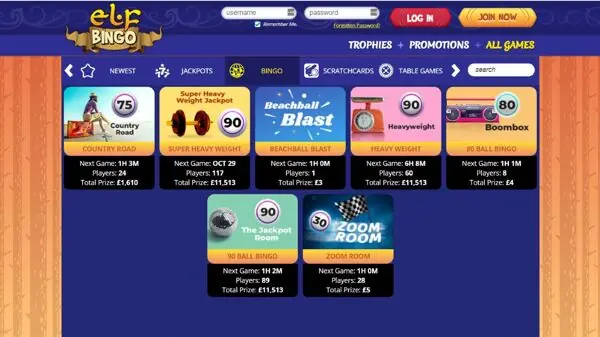 elf bingo homepage